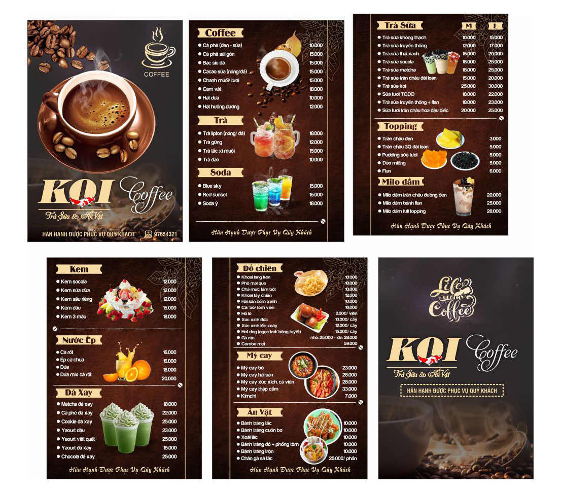 Corel Menu Thực Đơn Quán Koi Coffee - Vector6.Com