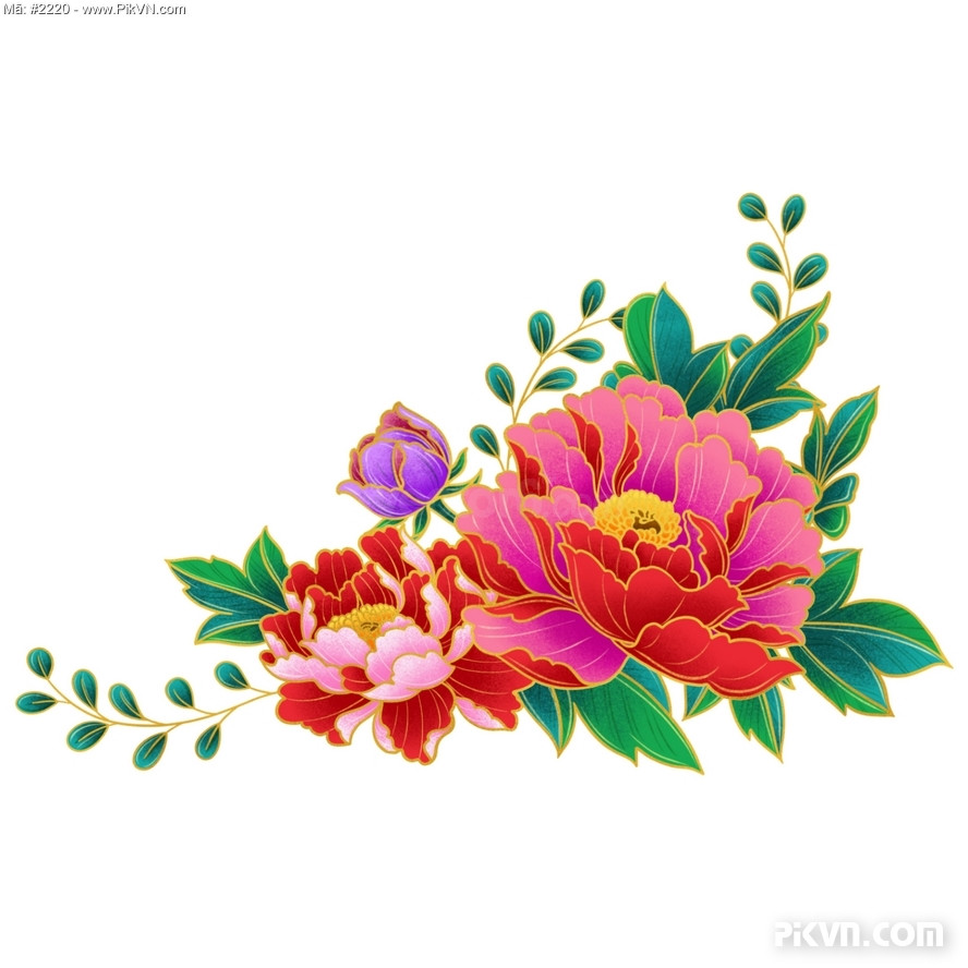 Bông Hoa Lá, Hoa Mẫu Đơn Đẹp Rực Rỡ, Tươi Thắm. File Psd #51 - Vector6.Com